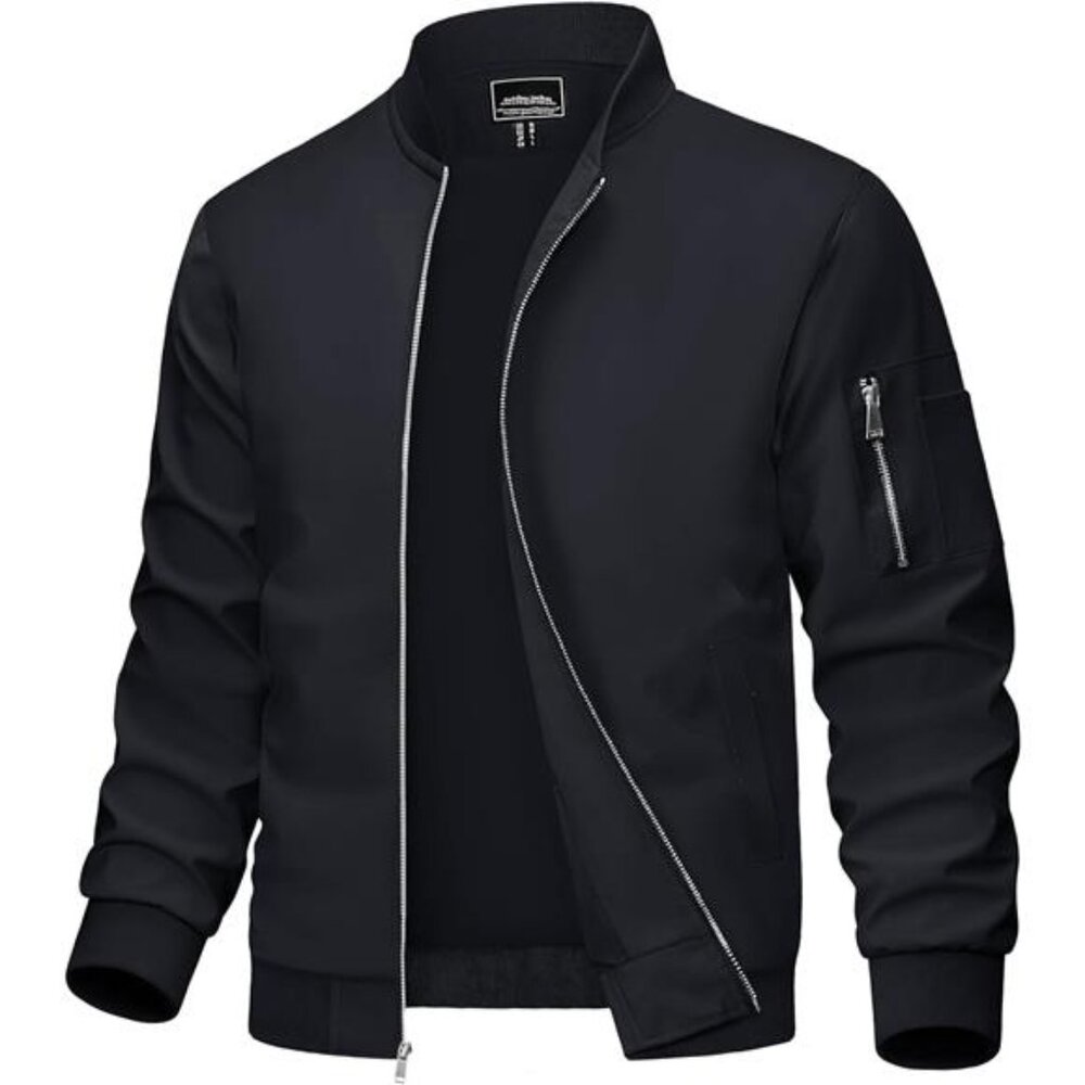 Mens Bomber Jacket Lightweight Windbreaker Windproof Zip Up Casual Coat Outerwea